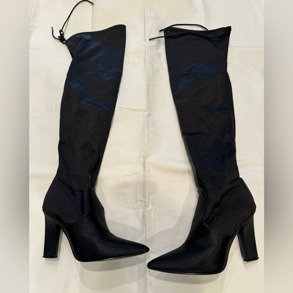 Guess thigh high satin boot. 4” heel. Size 7.5 Worn once